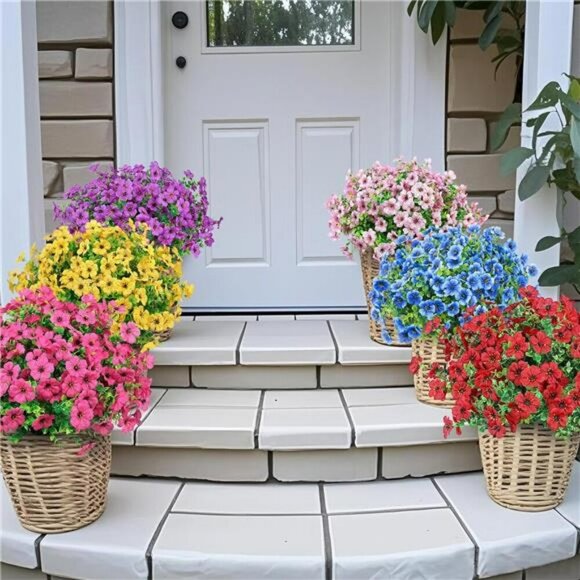 Artificial Silk Flowers Outdoor UV Resistant Mixed Color Faux Plants Decor - Picture 2 of 8